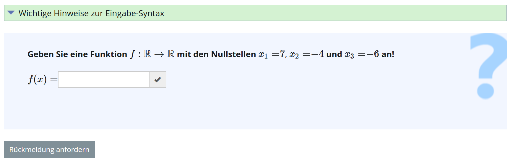 An optes question about giving an example of a function with given zeroes.