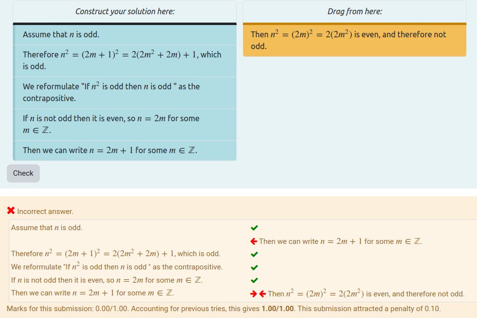 An example of a Parson's problem in STACK