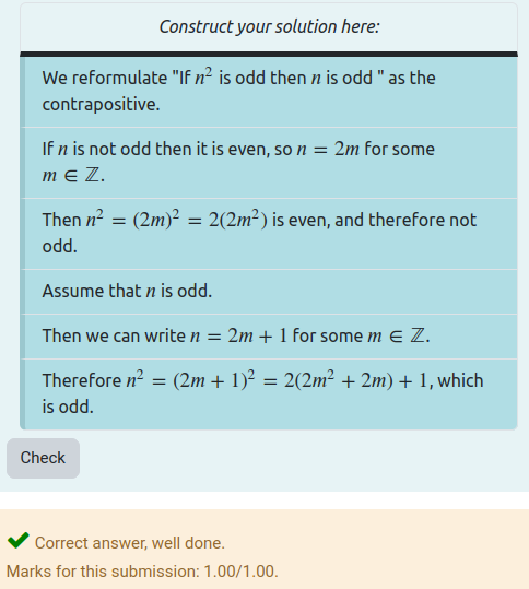 A STACK Parson's question for the example in this case study showing a correct answer