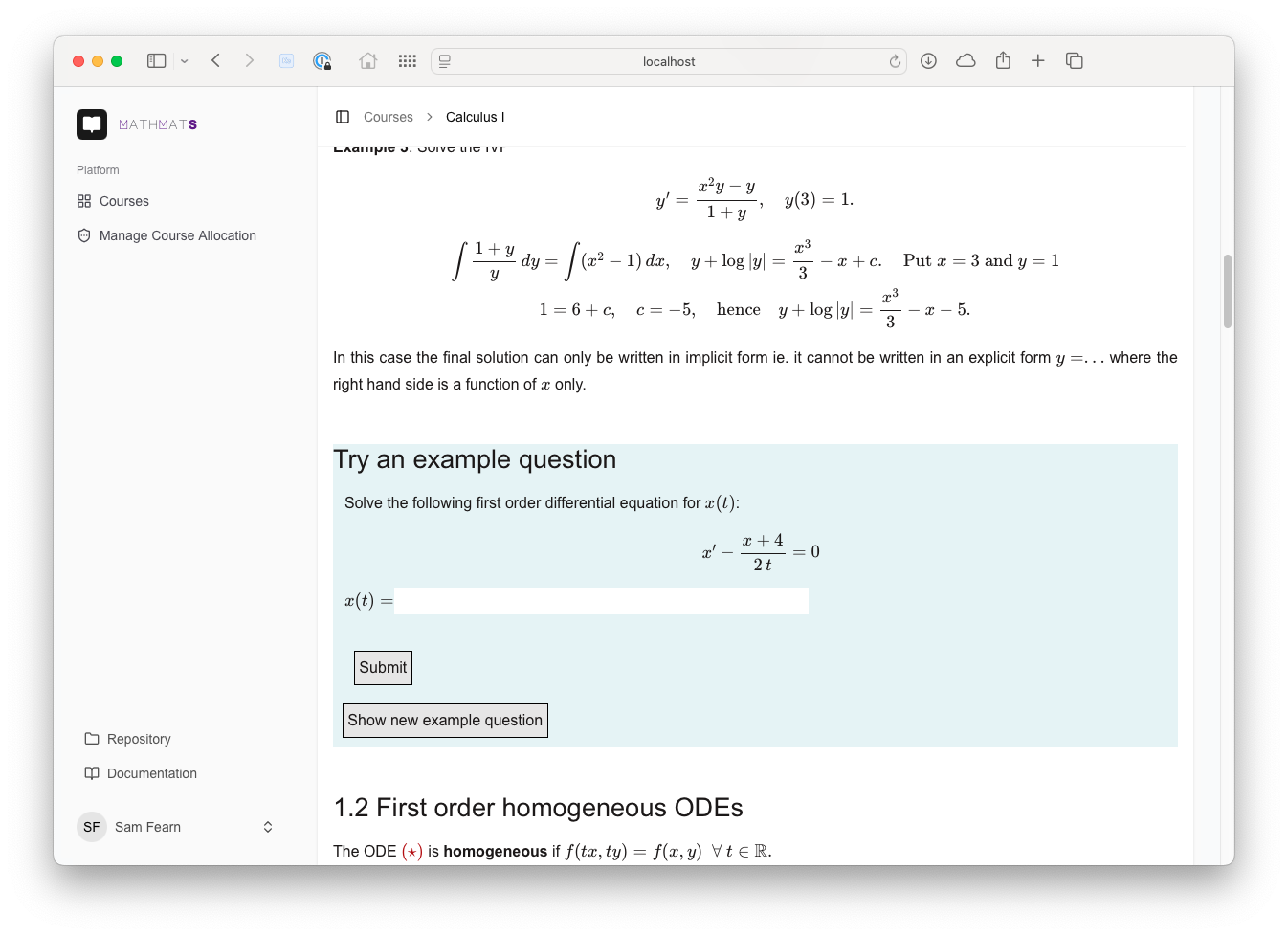 An image of some html course notes with a STACK question appearing alongside a typed example.
