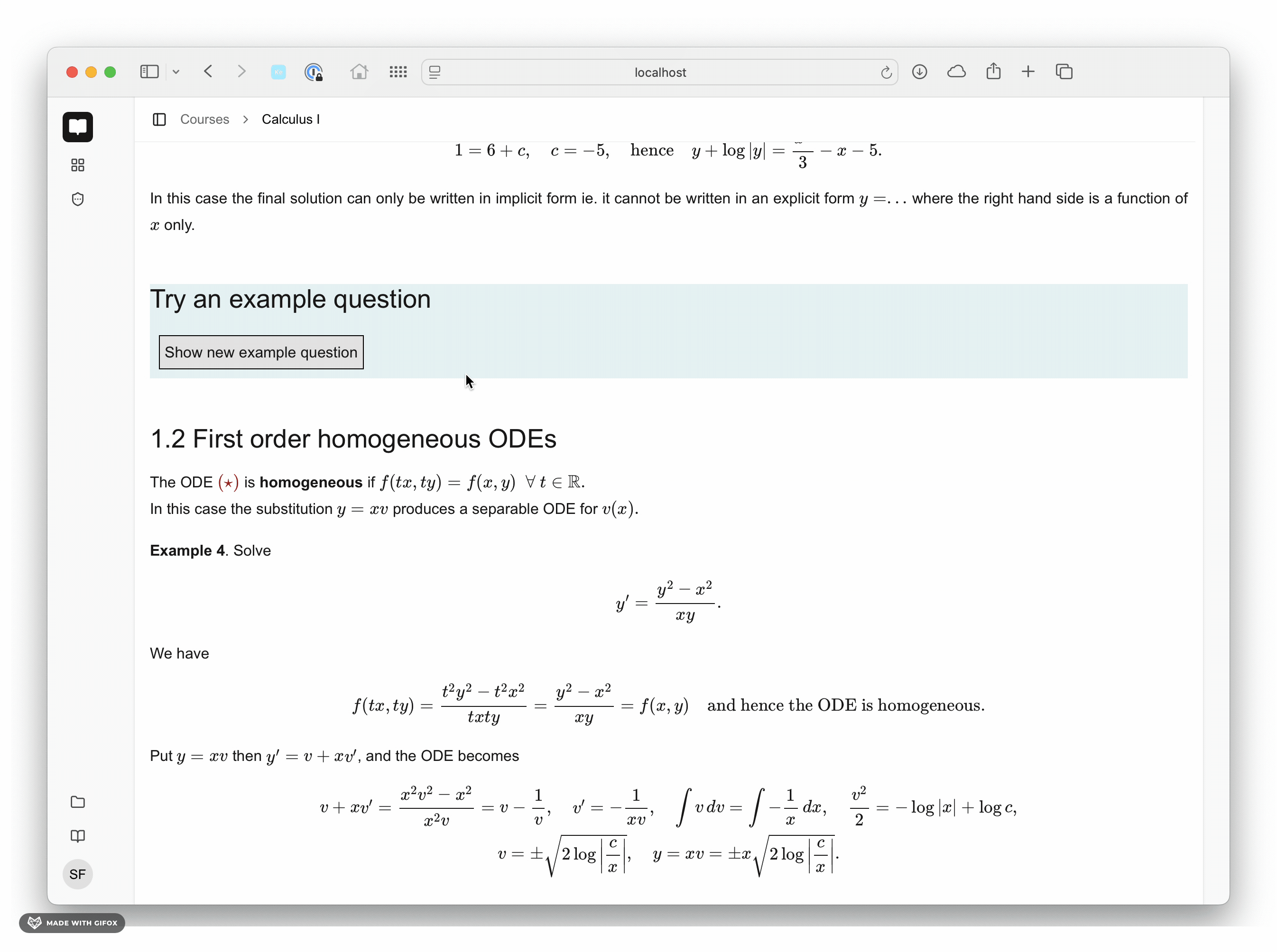 A short gif, showing a question being rendered, the input validated, and the response graded. 