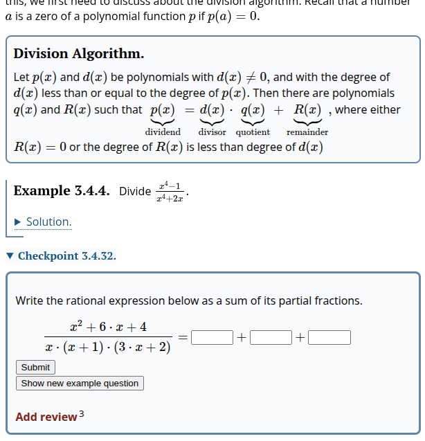 Preview of a PreText textbook featuring a STACK question