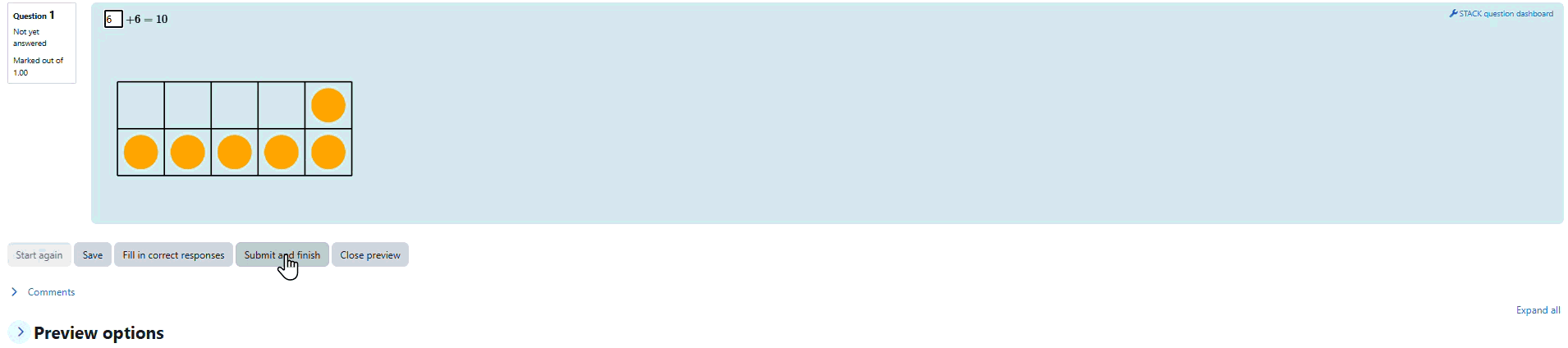 An gif showing a 10 frame of adding 6 plus 4.