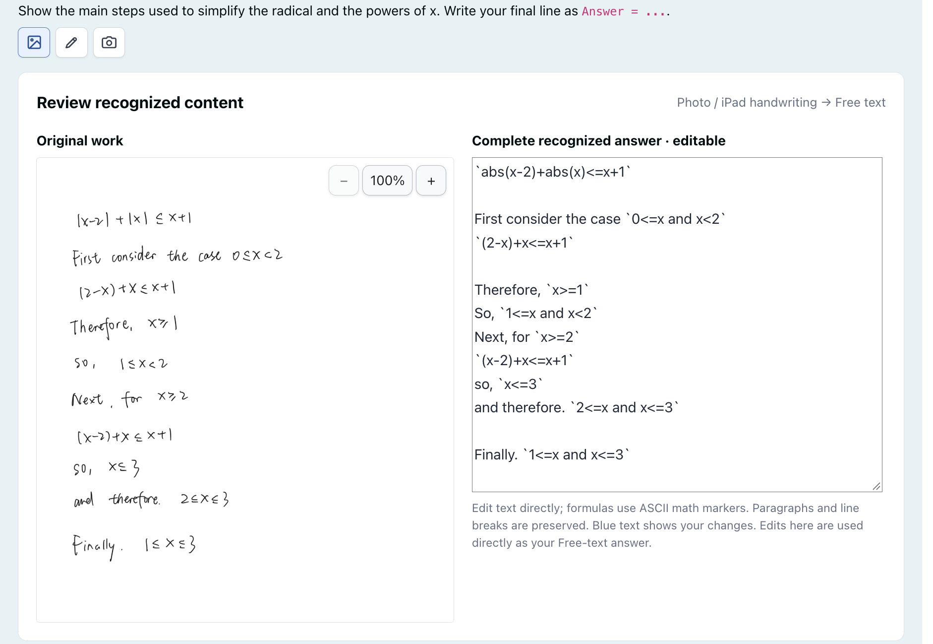 >Algebraic-answer review