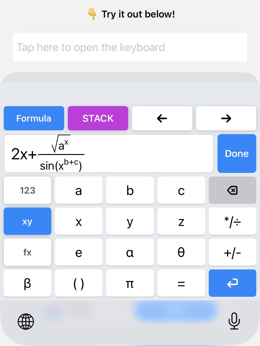The iFlickMath custom keyboard for iOS.