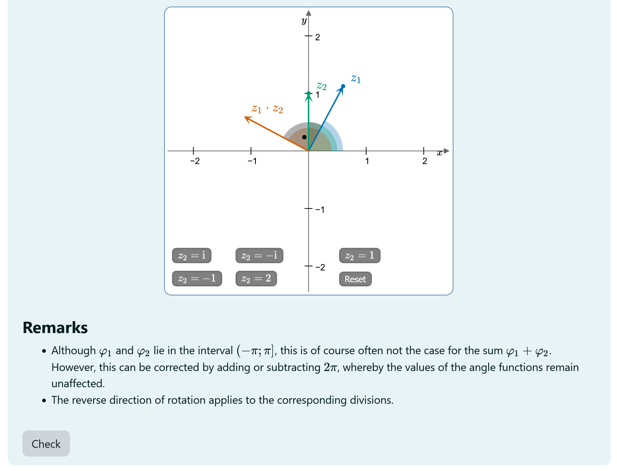 A STACK question containing theory together with dropdown inputs and an interactive applet